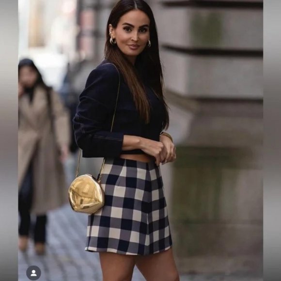 ZARA GINGHAM MINI SKIRT - Picture 2 of 6